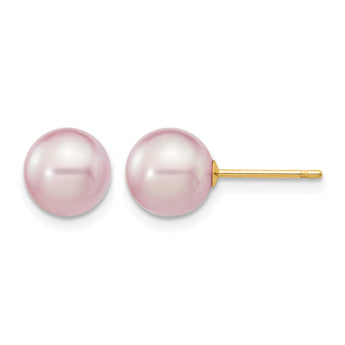 14K Gold Filled 7-8mm Purple Round Cultured Freshwater Pearl Stud Earrings - Birthstone Company
