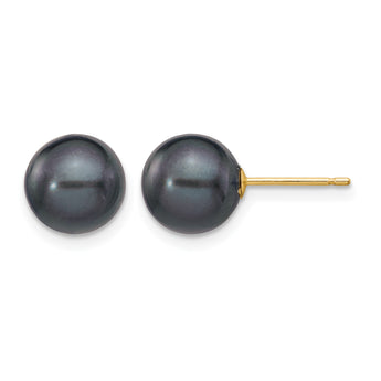 14K Gold Filled 8-9mm Black Round Cultured Freshwater Pearl Stud Earrings - Birthstone Company