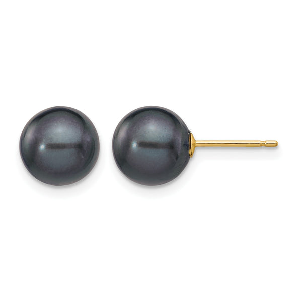 14K Gold Filled 8-9mm Black Round Cultured Freshwater Pearl Stud Earrings - Birthstone Company