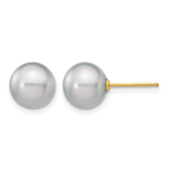 14K Gold Filled 8-9mm Grey Round Cultured Freshwater Pearl Stud Earrings - Birthstone Company