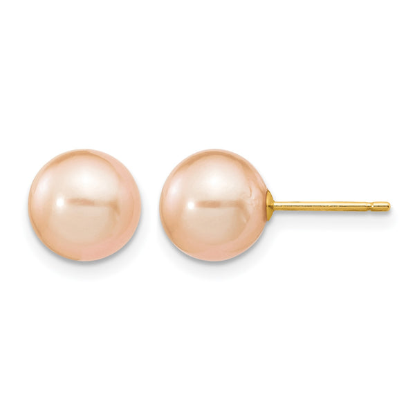 14K Gold Filled 8-9mm Pink Round Cultured Freshwater Pearl Stud Earrings - Birthstone Company