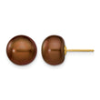 14K Gold Filled 9-10mm Brown Button Cultured Freshwater Pearl Stud Earrings - Birthstone Company