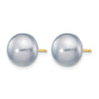 14K Gold Filled 9-10mm Grey Button Cultured Freshwater Pearl Stud Earrings - Birthstone Company