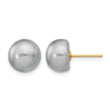 14K Gold Filled 9-10mm Grey Button Cultured Freshwater Pearl Stud Earrings - Birthstone Company