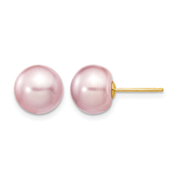 14K Gold Filled 9-10mm Purple Button Cultured Freshwater Pearl Stud Earrings