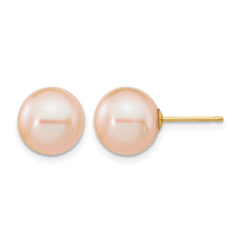 14K Gold Filled 9-10mm Pink Round Cultured Freshwater Pearl Stud Earrings
