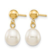 14K Gold Filled 6-7mm White Rice Cultured Freshwater Pearl Post Dangle Earrings - Birthstone Company