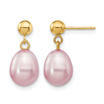 14K Gold Filled 7-8mm Purple Rice Cultured Freshwater Pearl Post Dangle Earrings
