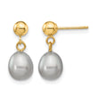 14K Gold Filled 6-7mm Grey Rice Cultured Freshwater Pearl Post Dangle Earrings - Birthstone Company