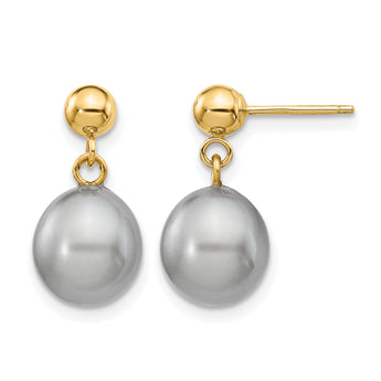 14K Gold Filled 8-9mm Grey Rice Cultured Freshwater Pearl Post Dangle Earrings
