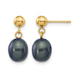 14K Gold Filled 7-8mm Black Rice Cultured Freshwater Pearl Post Dangle Earrings - Birthstone Company