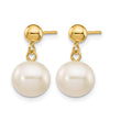 14K Gold Filled 8-8.5mm White Round Cultured Freshwater Pearl Post Dangle Earrings - Birthstone Company