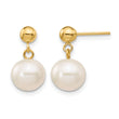 14K Gold Filled 8-8.5mm White Round Cultured Freshwater Pearl Post Dangle Earrings - Birthstone Company