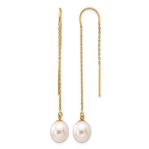 14K Gold Filled 7-8mm White Rice Freshwater Pearl Threader Earrings - Birthstone Company