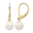 14K Gold Filled 7-8mm White Round Freshwater Pearl Leverback Earrings