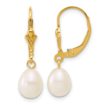 14K Gold Filled 6-7mm White Rice Cultured Freshwater Pearl Post Dangle Earrings