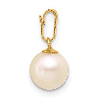 14K Gold Filled 7-8mm White Round Cultured Freshwater Pearl Pendant - Birthstone Company