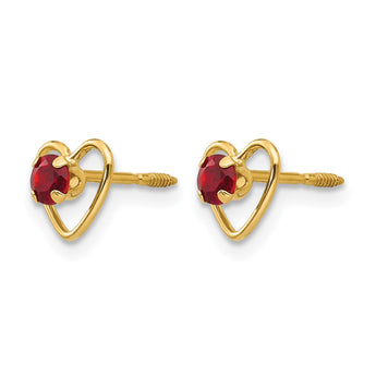 14k Madi K 3mm Genuine Garnet Birthstone Heart Earrings - Birthstone Company
