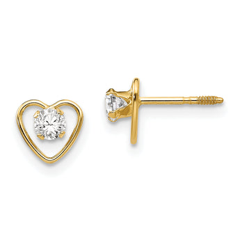 White Topaz Birthstone Heart Stud Earrings in 14K Yellow Gold, 6mm