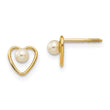 14K Gold Freshwater Pearl Heart Earrings with Polished Finish for June Birthstone
