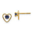 14K Gold Sapphire Birthstone Heart Earrings with Polished Finish