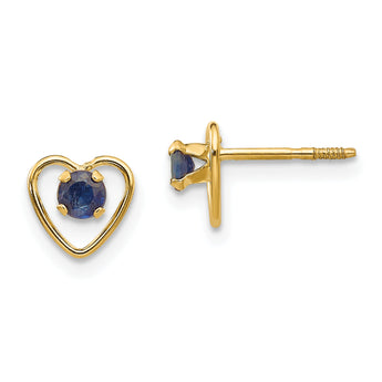 14K Gold Sapphire Birthstone Heart Earrings with Polished Finish