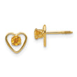 14K Gold Genuine Citrine Heart Earrings with Screw Back, November Birthstone