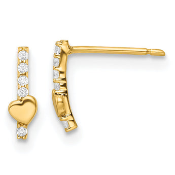 14k Madi K Polished Line of CZ's and Heart Post Earrings