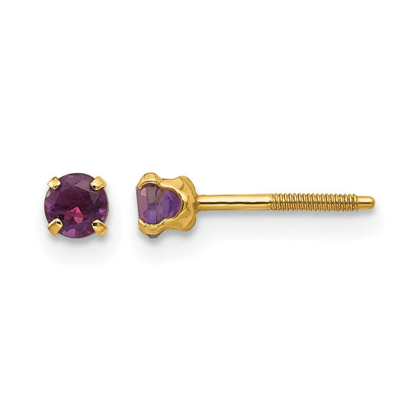 14K Gold Amethyst Stud Earrings with Polished Finish, Nickel-Free - Birthstone Company