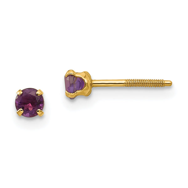 14K Gold Amethyst Stud Earrings with Polished Finish, Nickel-Free