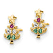14k Madi K Red & Clear CZ & Green Glass Christmas Tree Post Earrings
