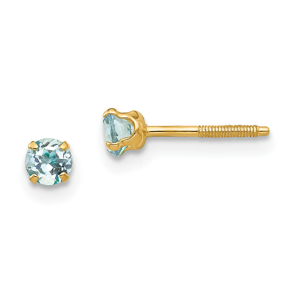 14K Yellow Gold Aquamarine Stud Earrings with Polished Finish March Birthstone