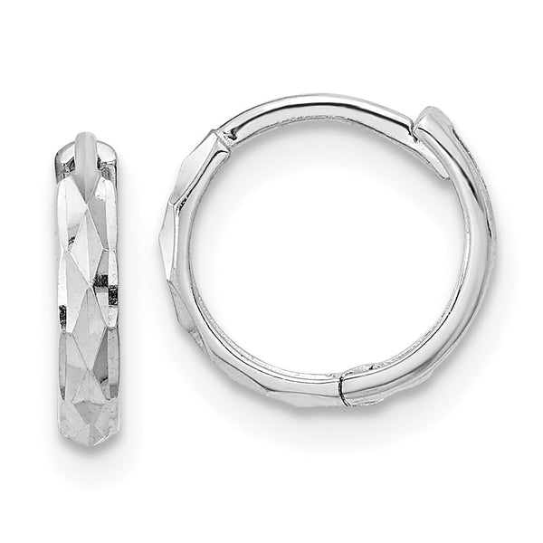 14K White Gold Madi K Hinged Diamond Cut Hoop Earrings
