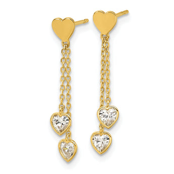 14k Madi K Polished CZ Hearts Post Dangle Earrings