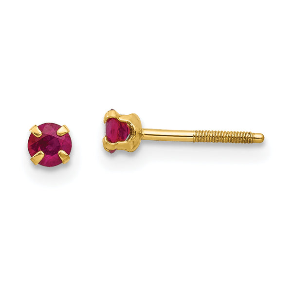 14K Gold Ruby Stud Earrings with Polished Finish and Screw Back
