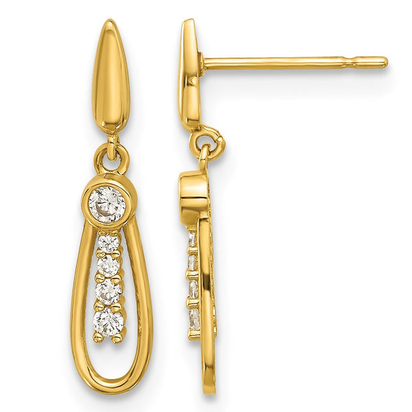 14k Madi K Polished CZ Fancy Post Dangle Earrings - Birthstone Company