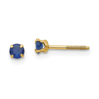 14K Gold Sapphire Birthstone Stud Earrings with Polished Finish
