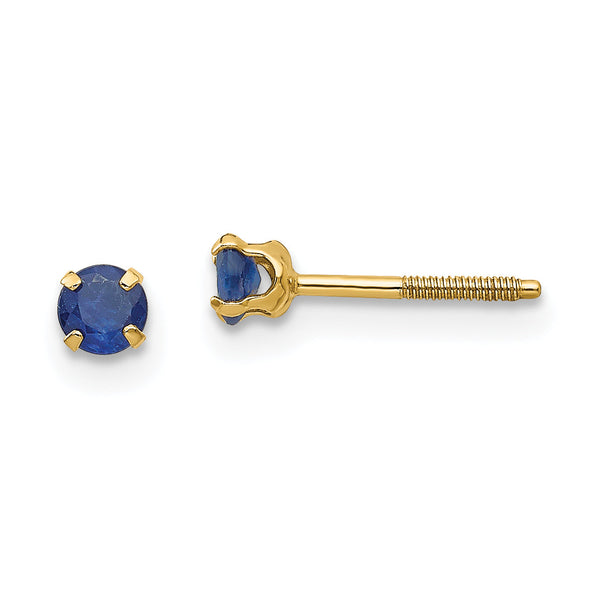 14K Gold Sapphire Birthstone Stud Earrings with Polished Finish