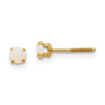 14K Gold Natural Opal Stud Earrings with Polished Finish & Screw Back