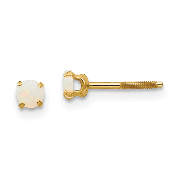 14K Gold Natural Opal Stud Earrings with Polished Finish & Screw Back