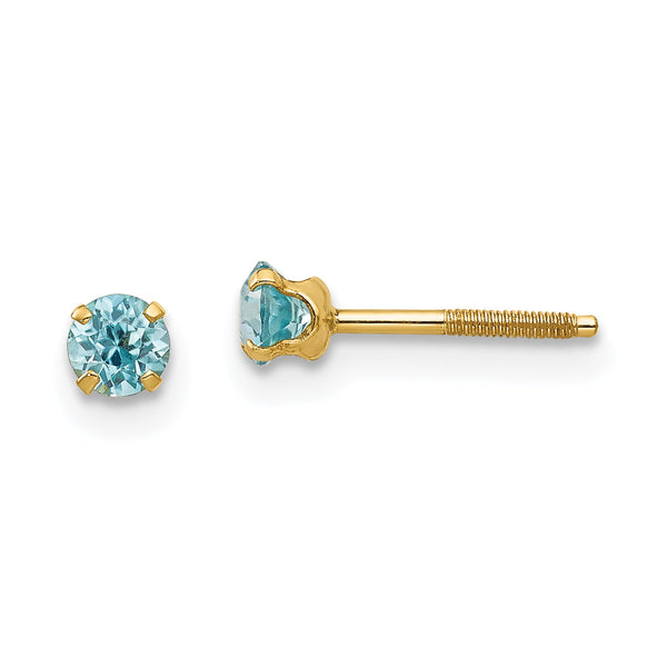14K Yellow Gold Blue Zircon Stud Earrings with Polished Finish