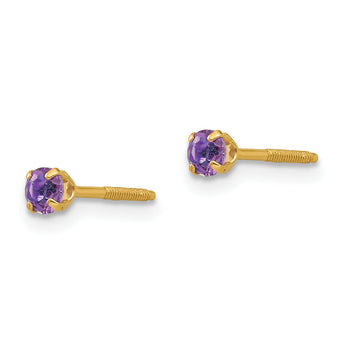 14K Gold Amethyst Birthstone Stud Earrings Polished, Nickel-Free, February