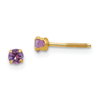 14K Gold Amethyst Birthstone Stud Earrings Polished, Nickel-Free, February