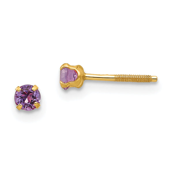 14K Gold Amethyst Birthstone Stud Earrings Polished, Nickel-Free, February