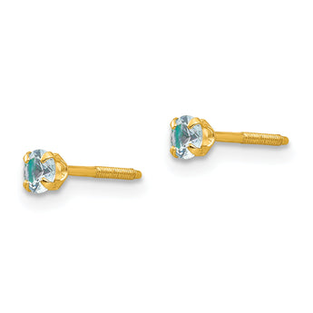 14K Gold Aquamarine Birthstone Stud Earrings March, Nickel-Free, Polished