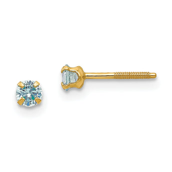 14K Gold Aquamarine Birthstone Stud Earrings March, Nickel-Free, Polished