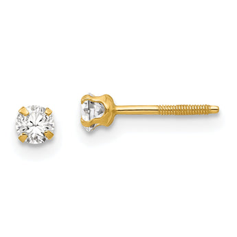 14K Gold Stud Earrings with Polished Synthetic April Birthstone, Nickel-Free