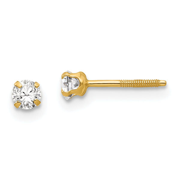 14K Gold Stud Earrings with Polished Synthetic April Birthstone, Nickel-Free