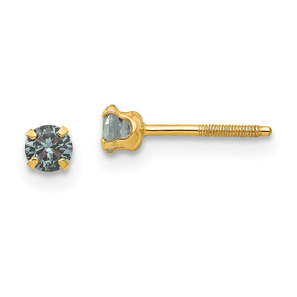 14K Gold Madi K 3mm Imitation Alexandrite Birthstone Stud Earrings Polished, Nickel-Free