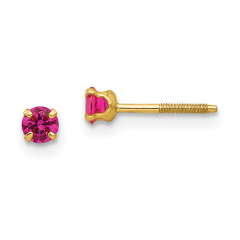 14K Gold Ruby Birthstone Stud Earrings with Polished Finish, Nickel-Free